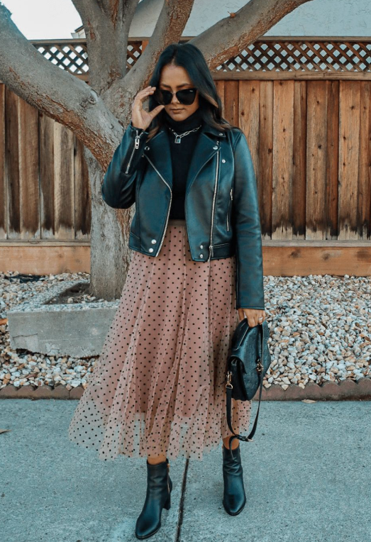Blouse, Midi Skirt and Low Heels