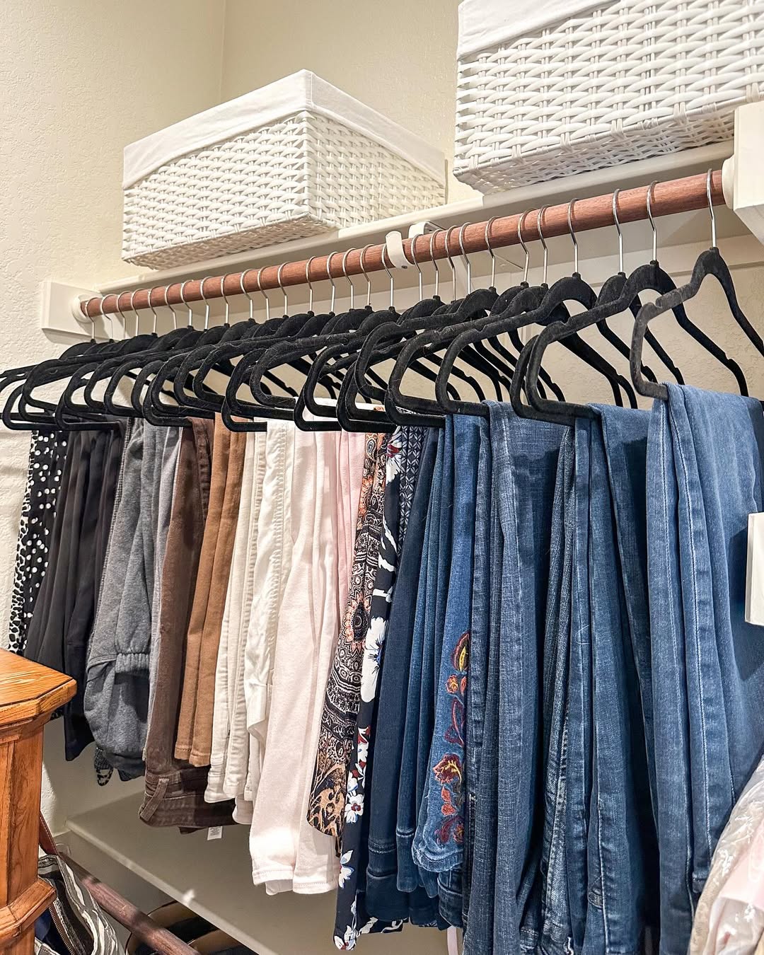 Copper Pipe Hanging Rod with Woven Baskets