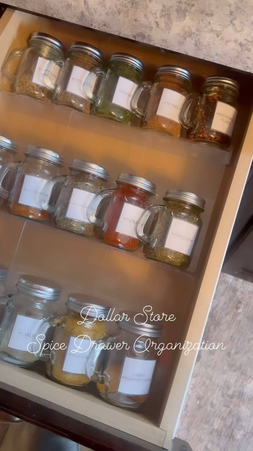 Mason Jar Spice Drawer Organization