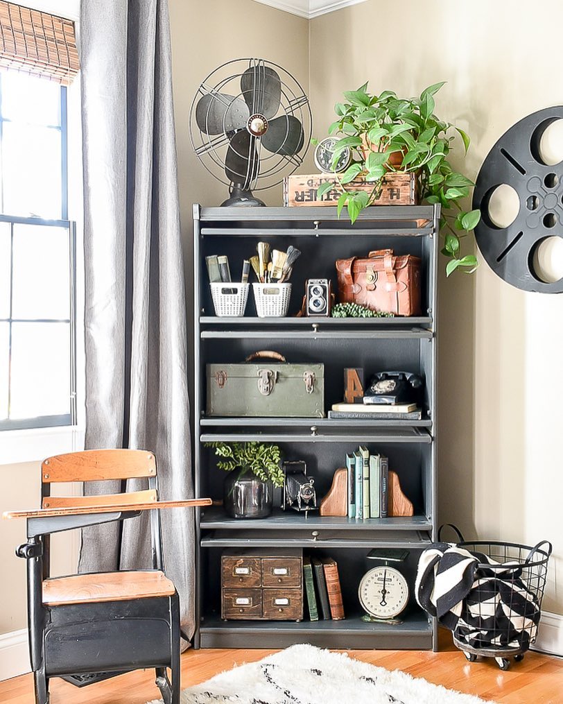 Industrial Vintage Bookshelf Styling