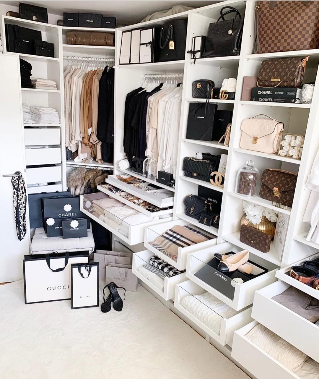 Designer Closet with Glass Jewelry Drawers