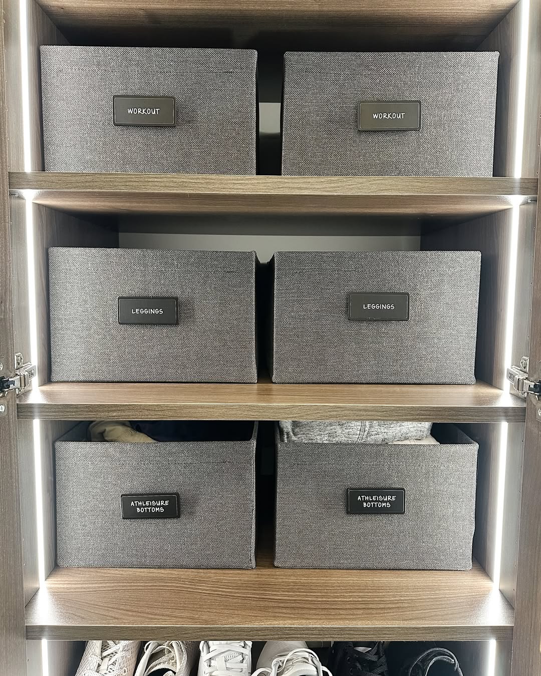 Labeled Athletic Wear Storage Bins