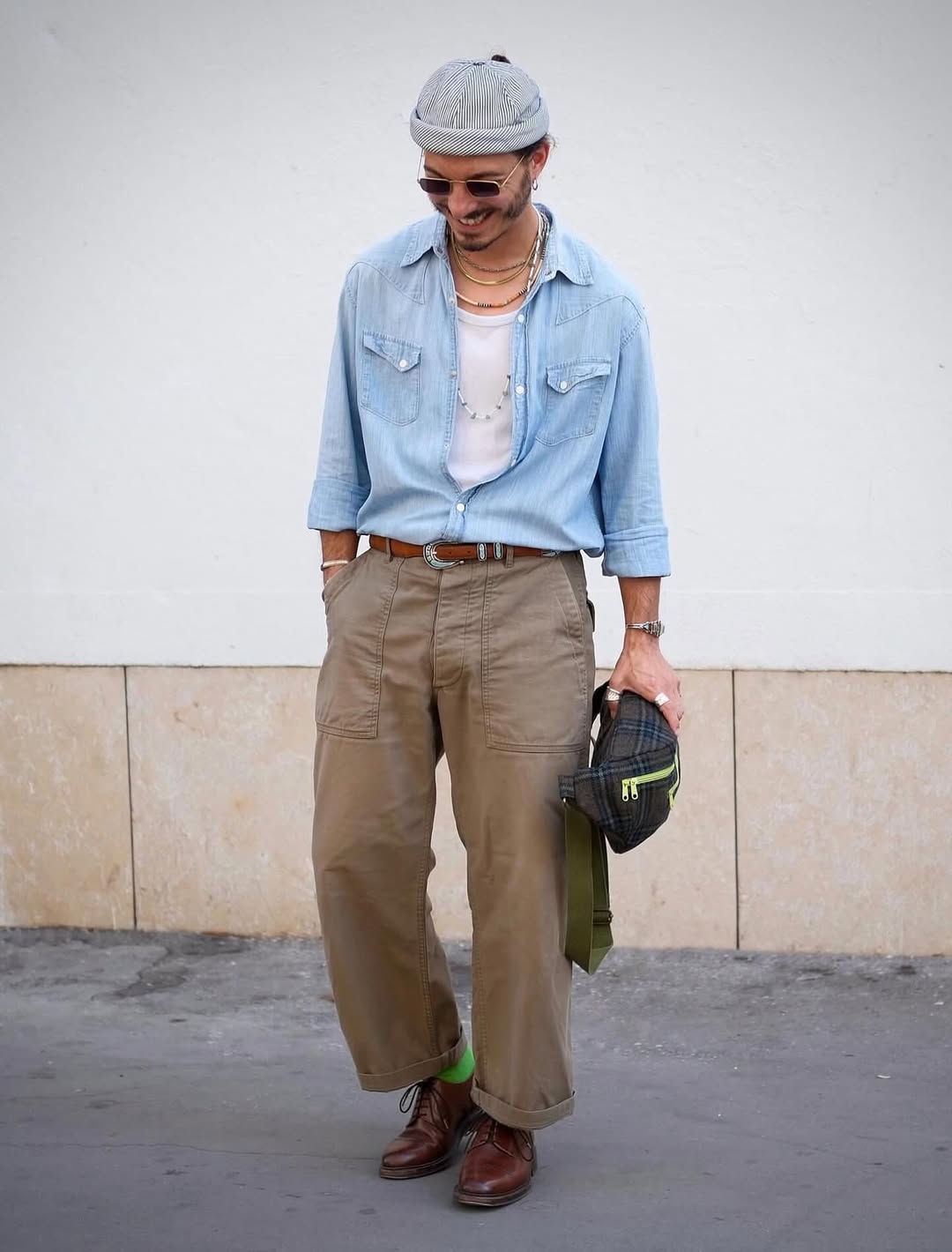 Light Blue Denim Shirt & Khaki Pants