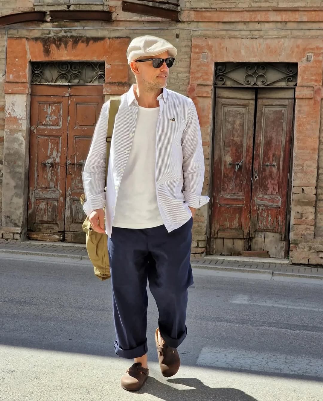 White Striped Button-Down & Navy Pants