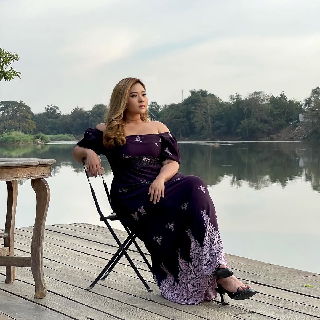 Purple Embroidered Off-Shoulder Dress