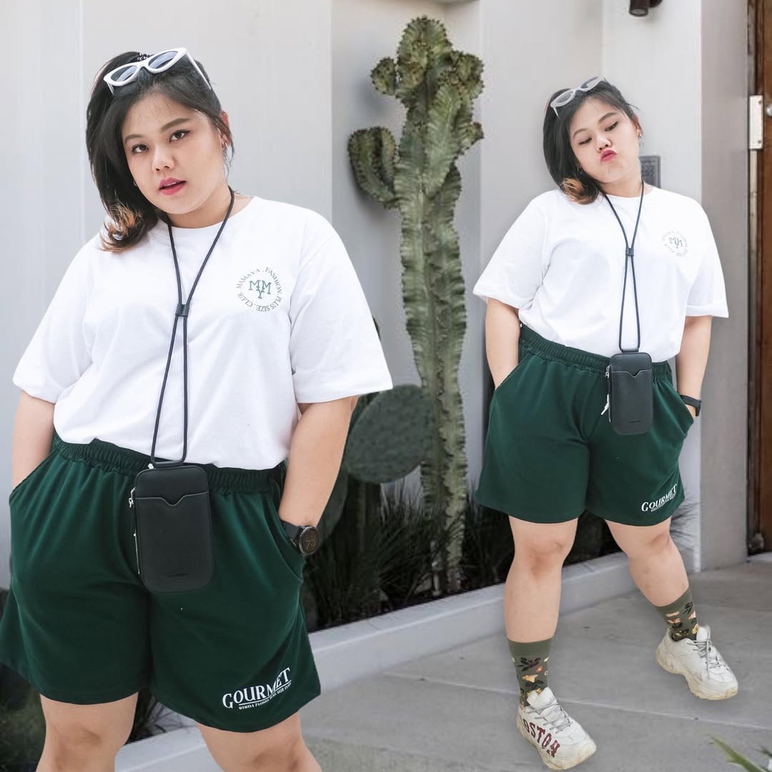 White Graphic Tee & Forest Green Shorts