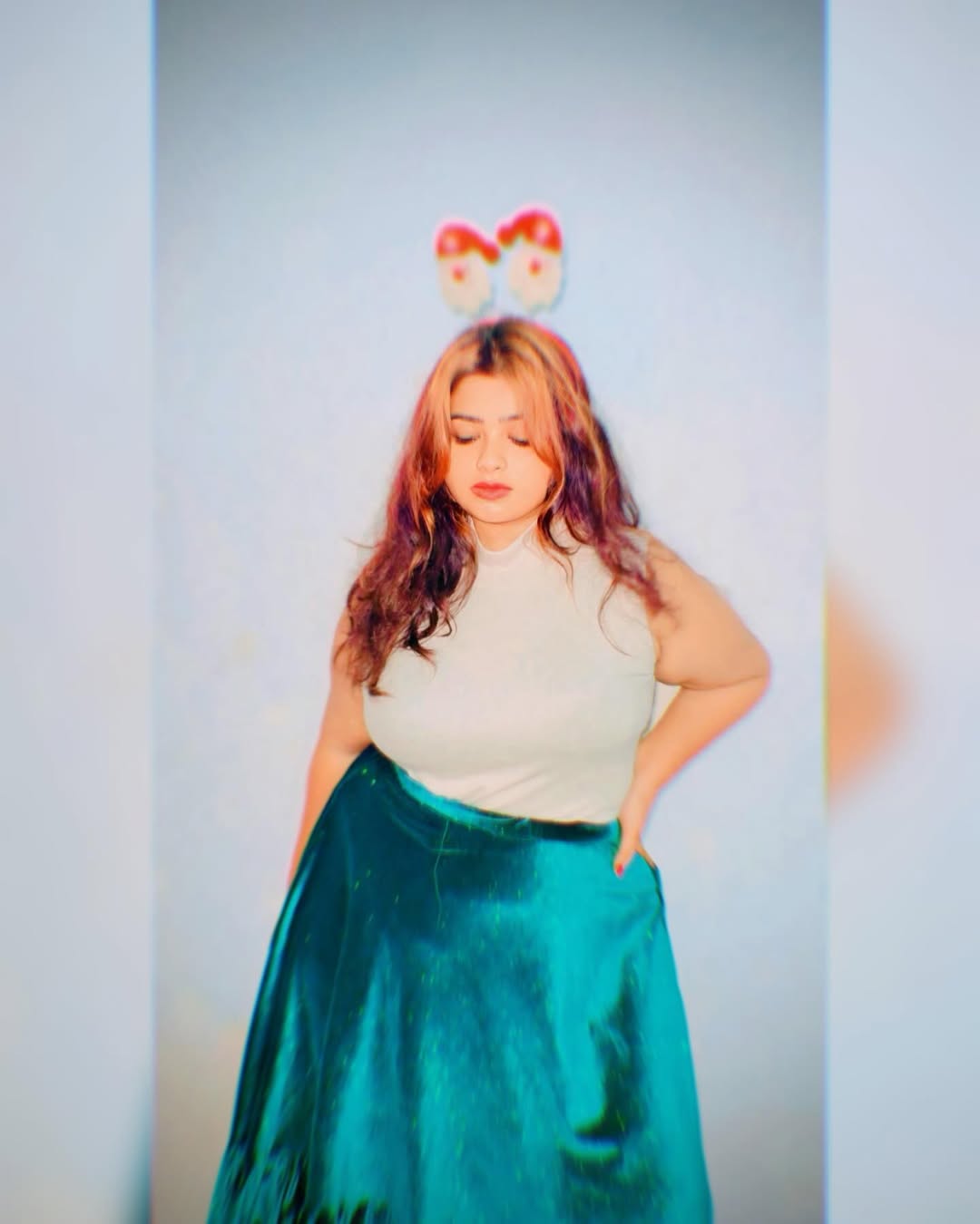 Cream Tank Top & Turquoise Satin Skirt