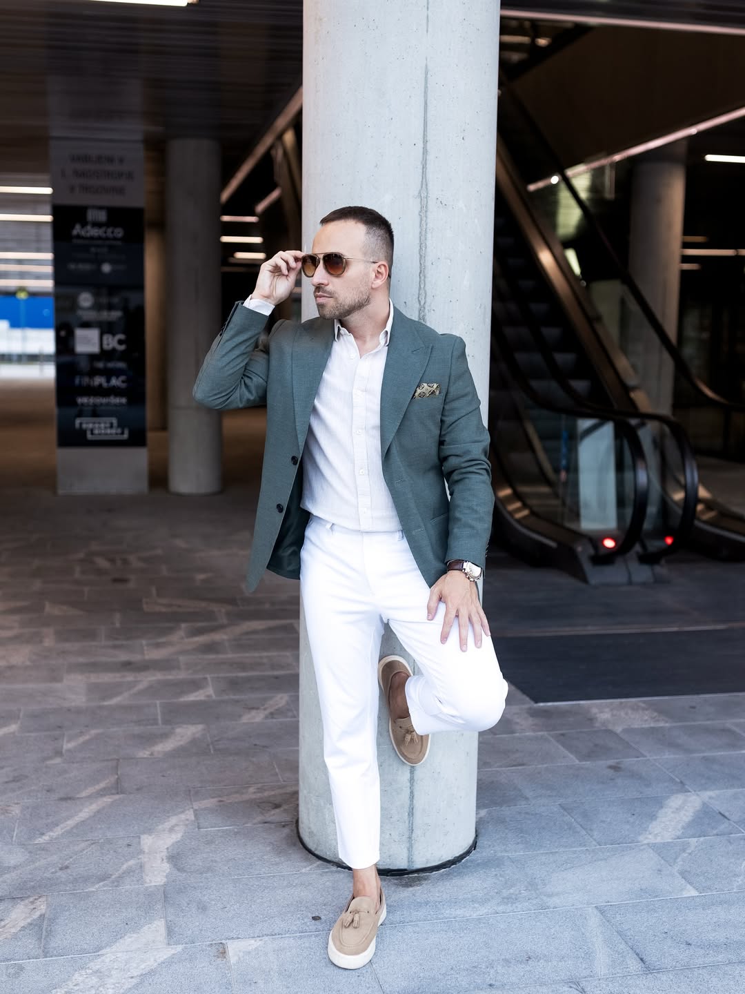Sage Green Blazer & White Pants