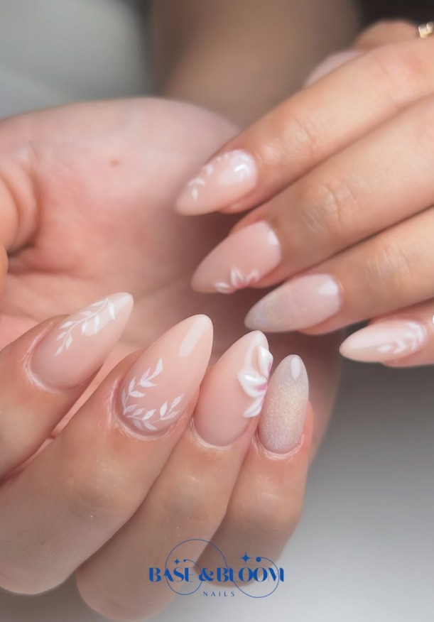 Soft Pink with White Botanical Details