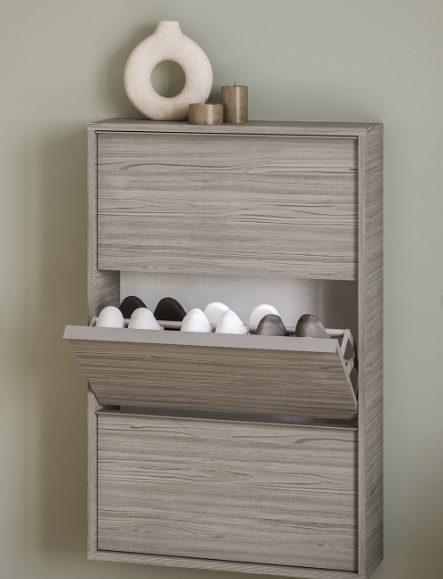Sleek Gray Drop-Front Cabinet