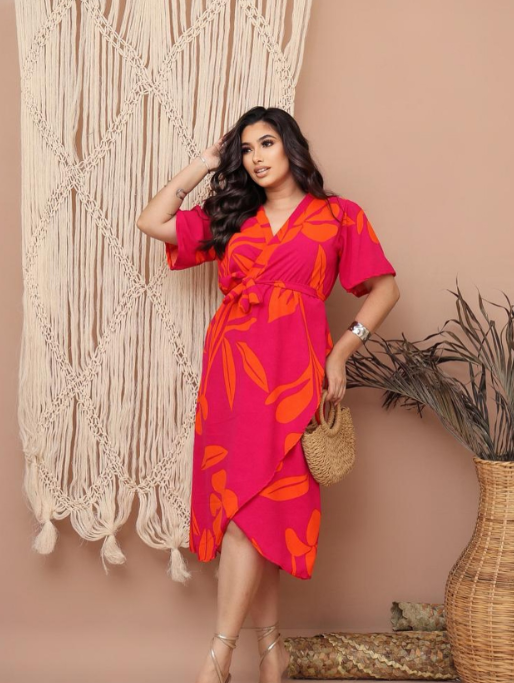 Bright Wrap Dress with Bold Print