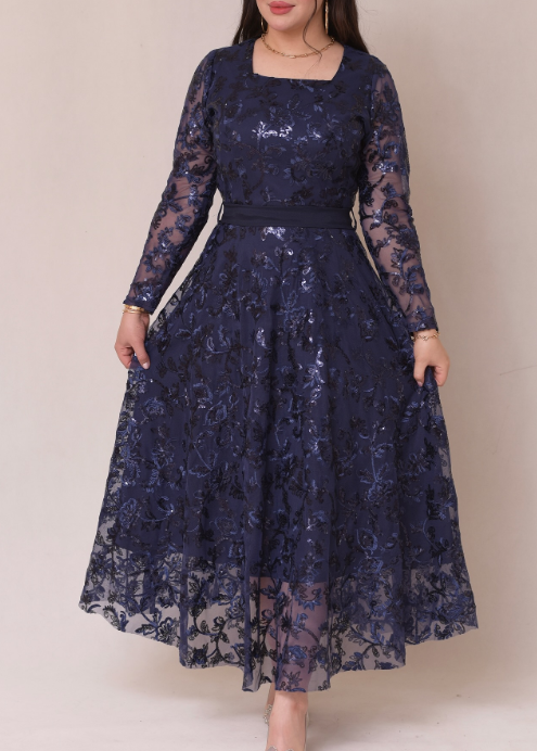 Navy Lace A-Line Dress