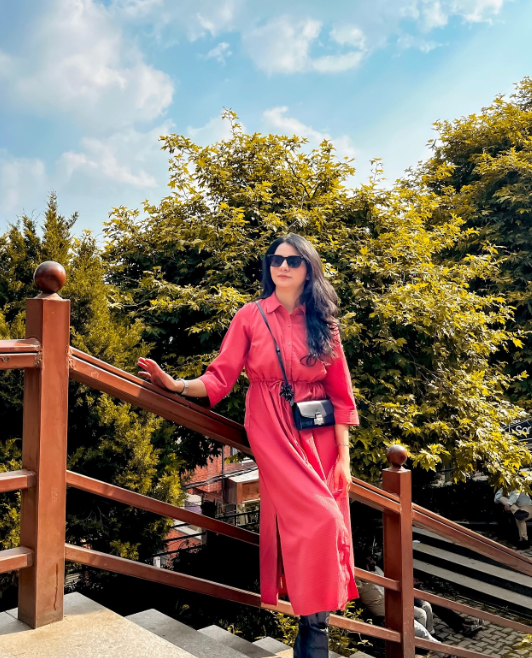 Coral Shirt Dress with Belt