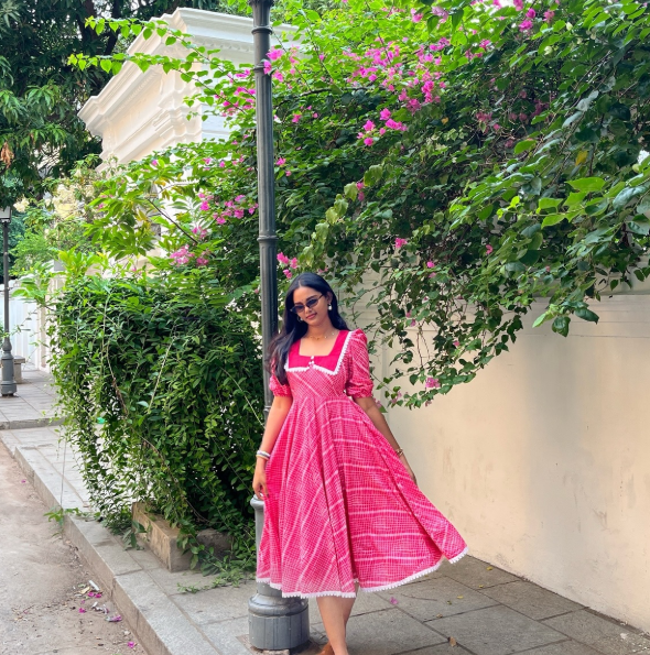 Pink Gingham Fit-and-Flare Dress