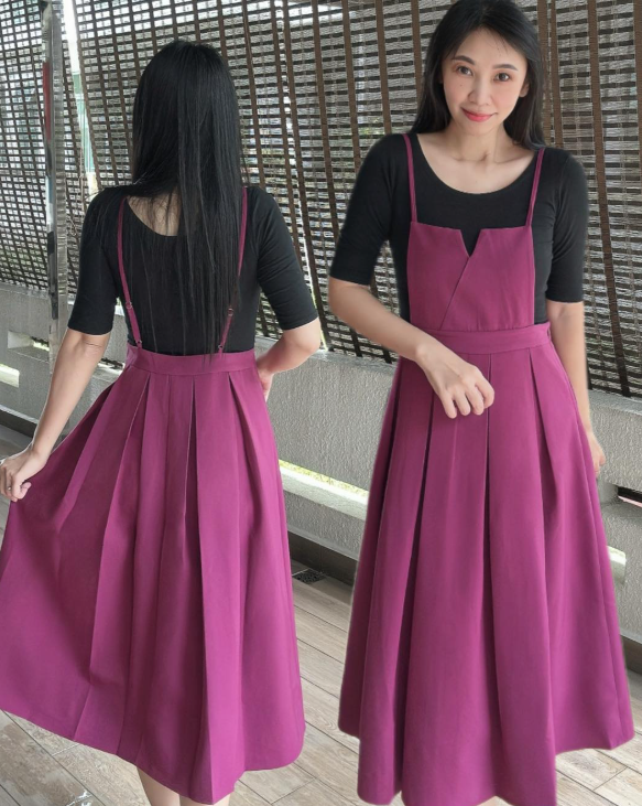 Pink Suspender Dress with Black Top