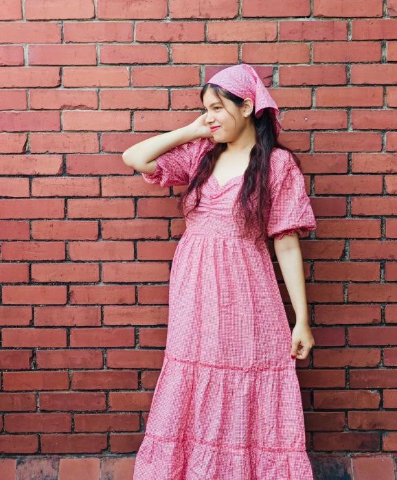 Pink Gingham Midi Dress