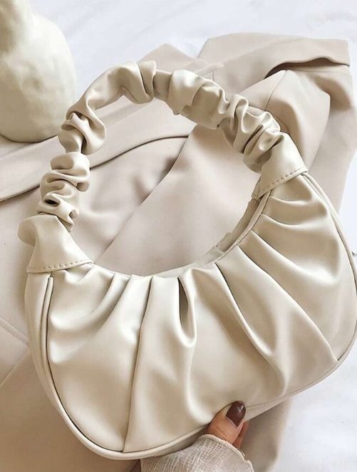 Cream Ruched Hobo Bag