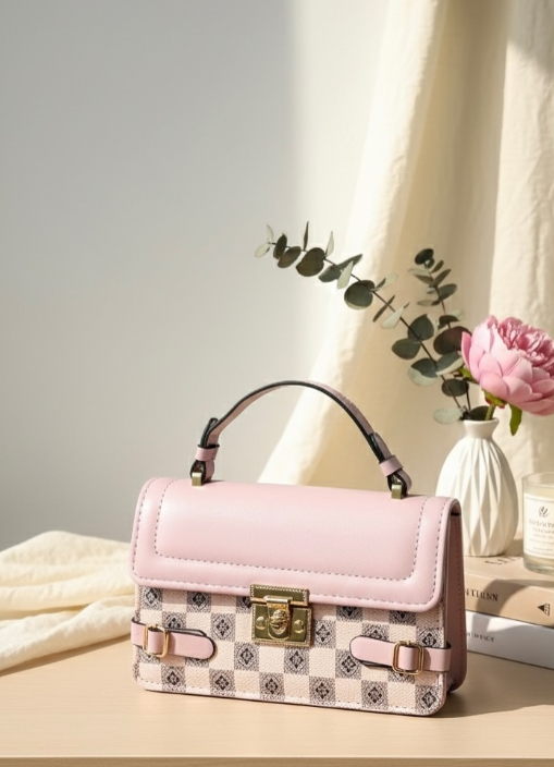 Pink Logo Print Top Handle Bag