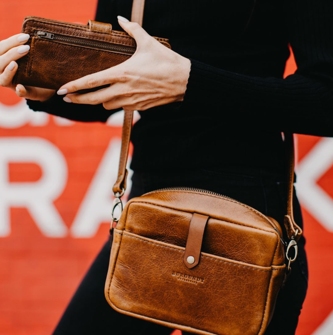 Brown Leather Crossbody Set