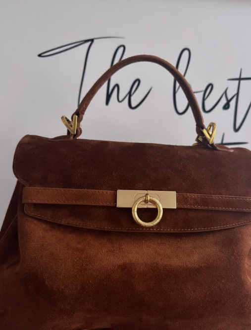 Brown Suede Top Handle Bag
