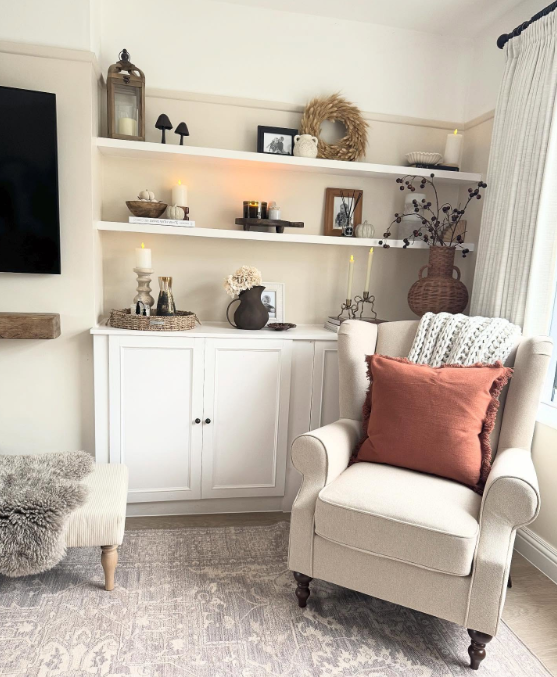 Cozy Corner with Built-In Shelving