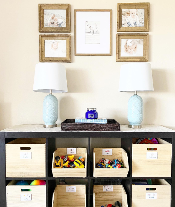 Classic Black Console with Labeled Bins