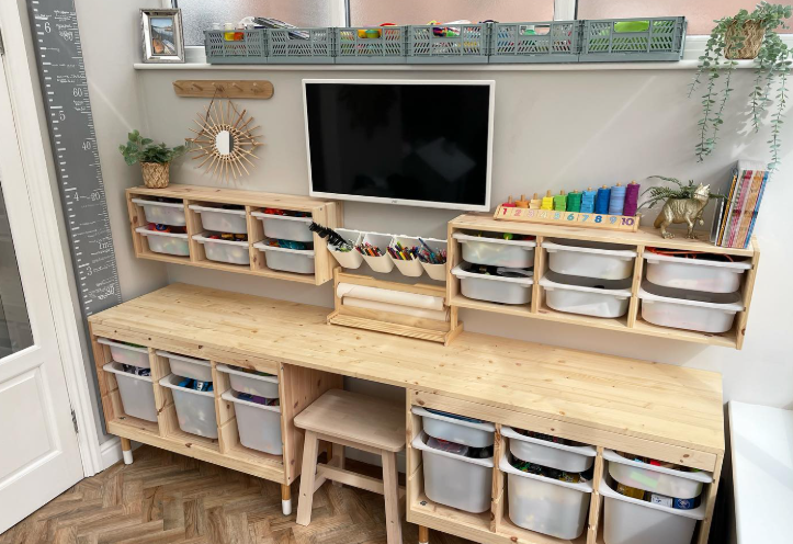 Natural Wood Built-In Workstation