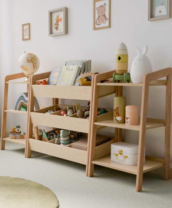 Natural Wood Slanted Shelf Display
