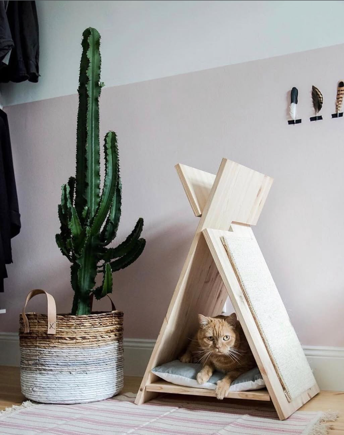 Natural Wood Teepee Cat Tent
