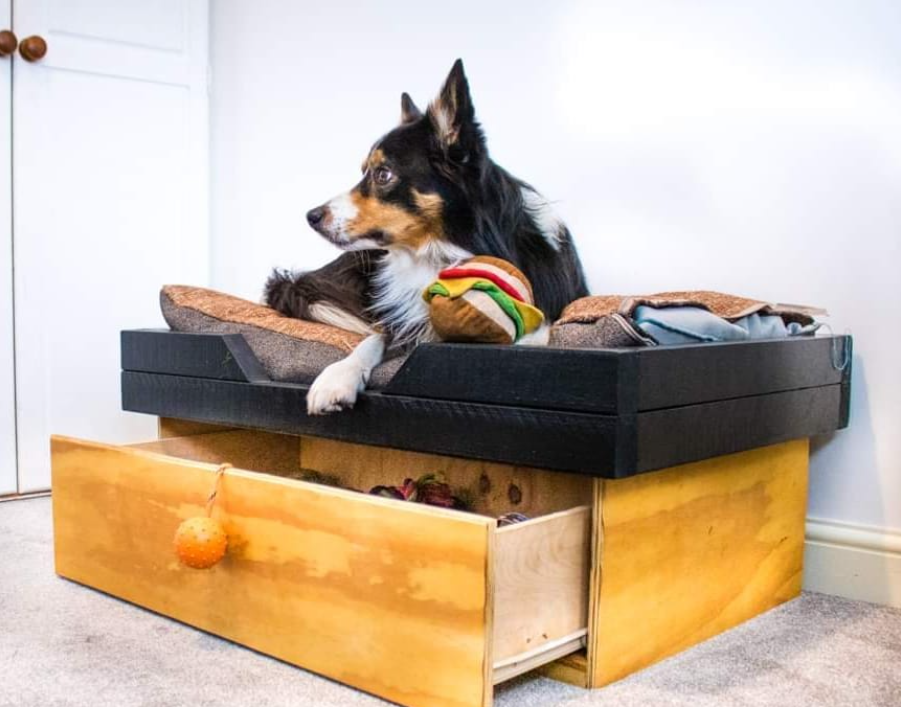 Natural Wood Bed with Pull-Out Toy Drawer
