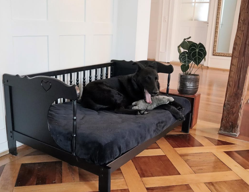 Black Wooden Bed with Spindle Details