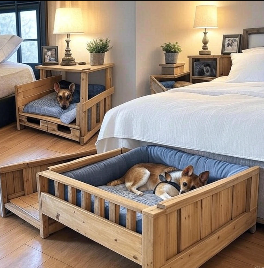 Rustic Wood Double-Level Nightstand Beds