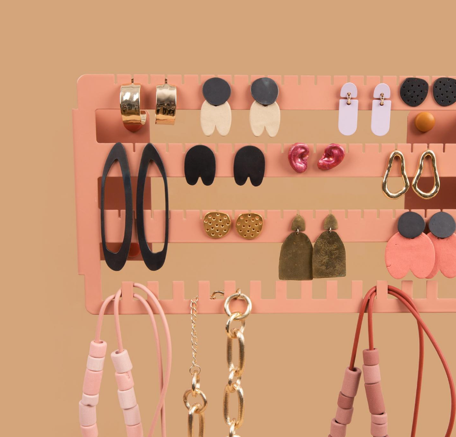 Pink Pegboard Earring Organization