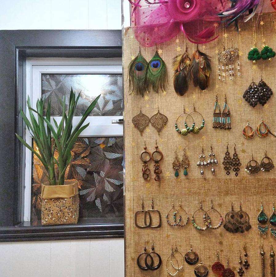 Burlap Cork Board Earring Display