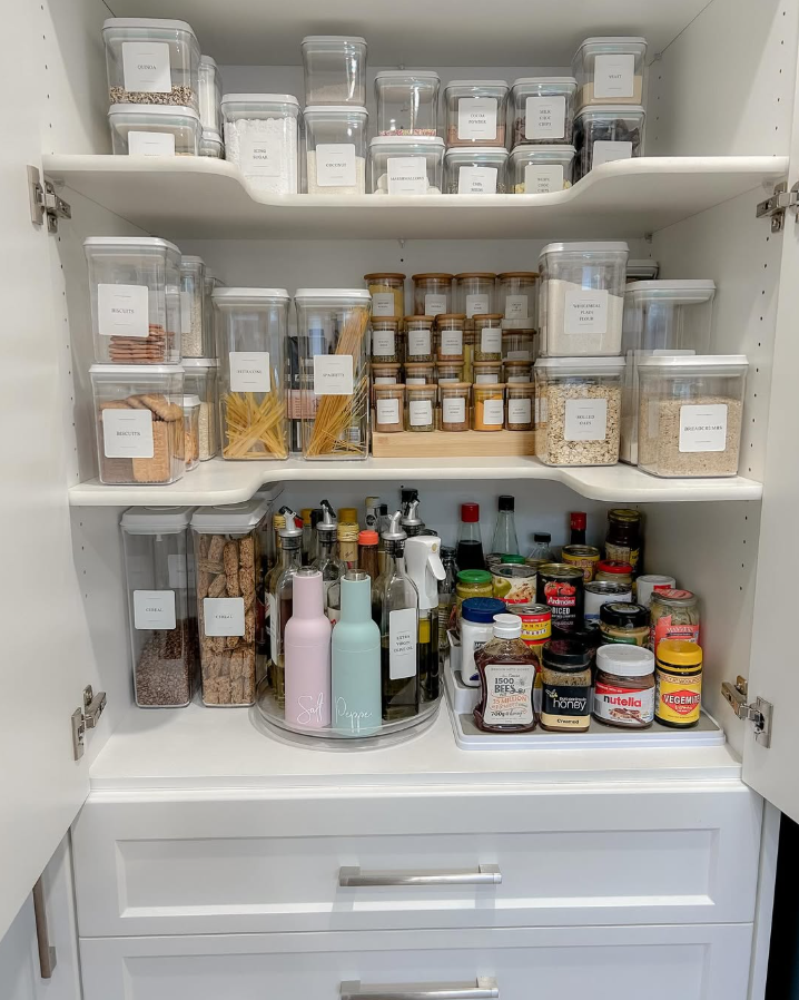 Minimalist Cabinet Organization with Lazy Susan