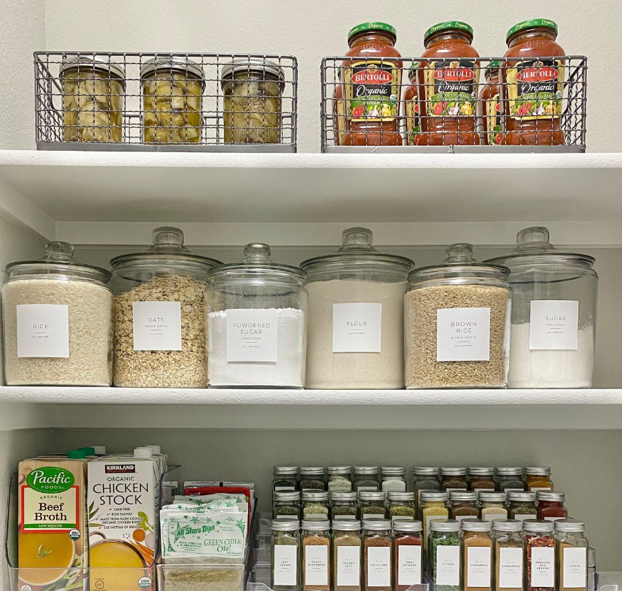 Open Shelf Pantry with Wire Basket Accents
