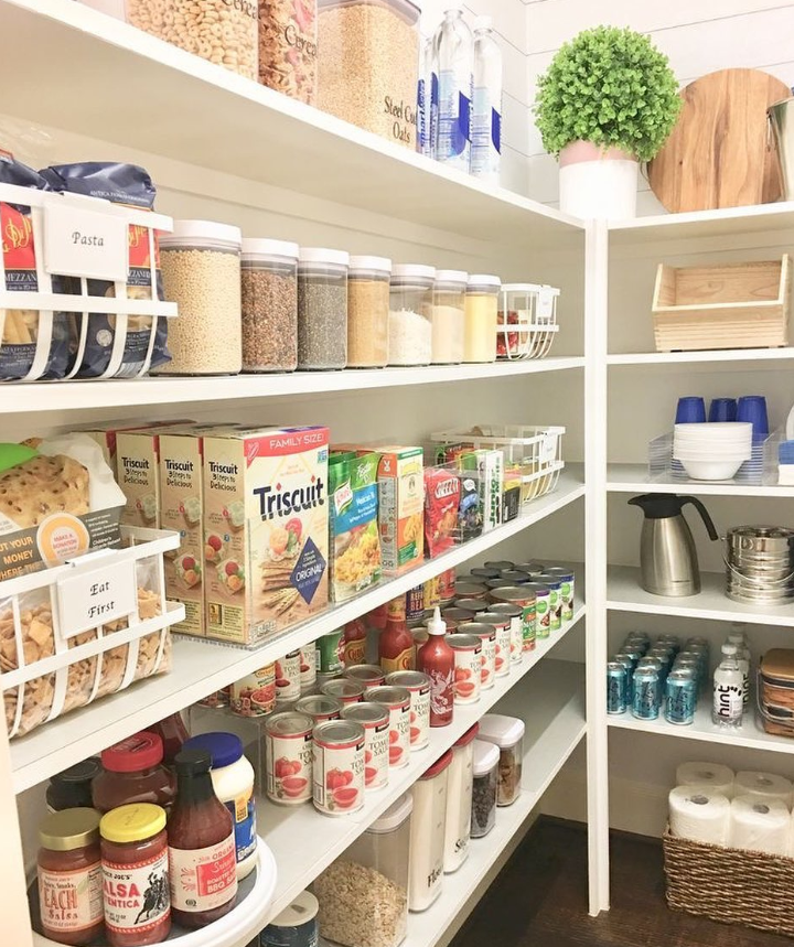 Clean White Pantry with Mixed Storage Solutions