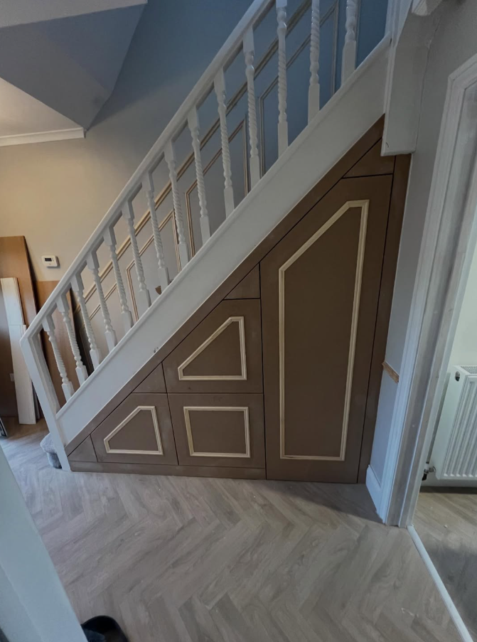 Geometric Taupe Cabinet Design