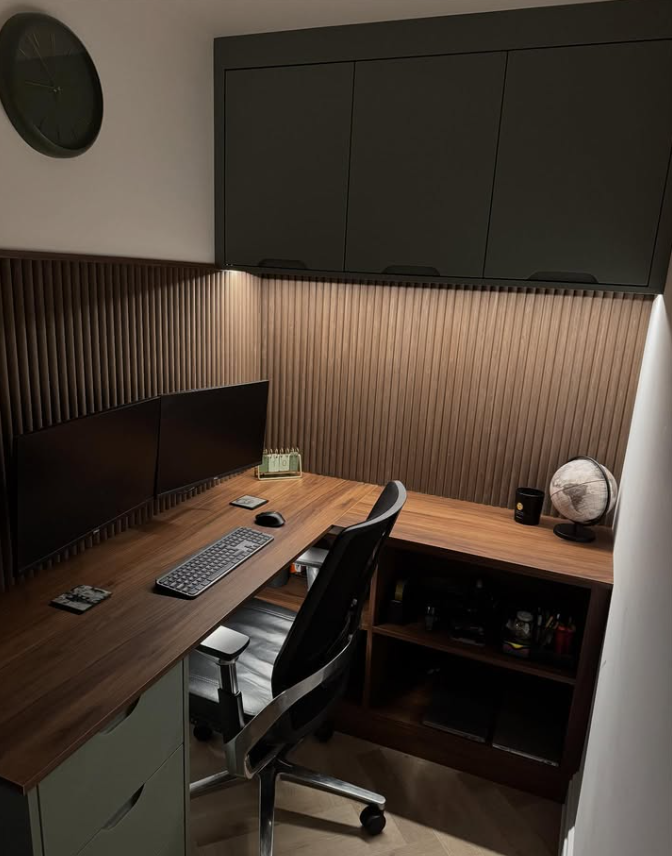 Contemporary L-Shaped Office with Textured Paneling