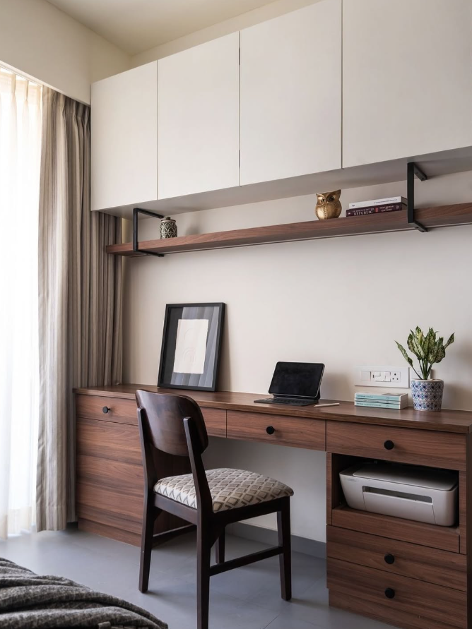 Clean Minimalist Built-In Desk with Wood Accents