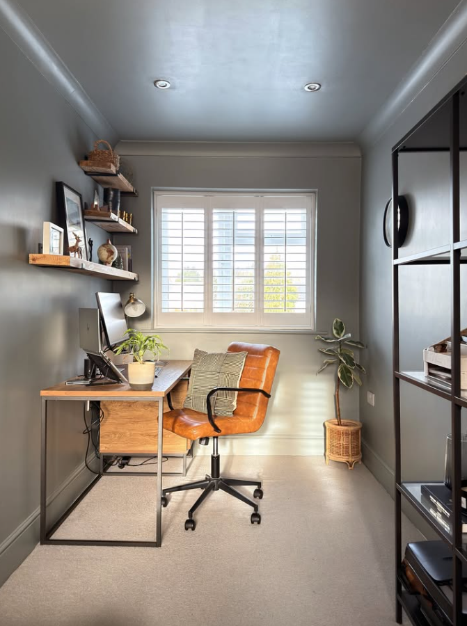 Compact Gray Office with Industrial Accents