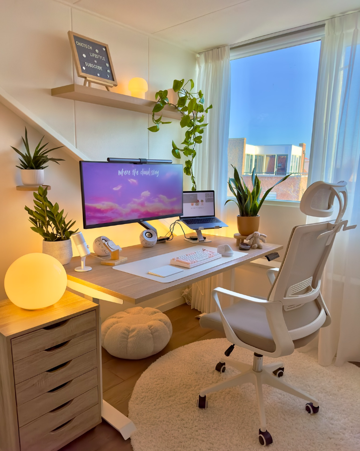 Bright Coastal-Inspired Office with LED Lighting