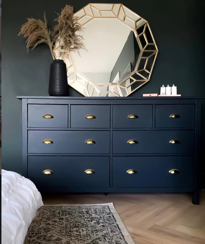 Moody Navy Dresser with Brass Cup Pulls