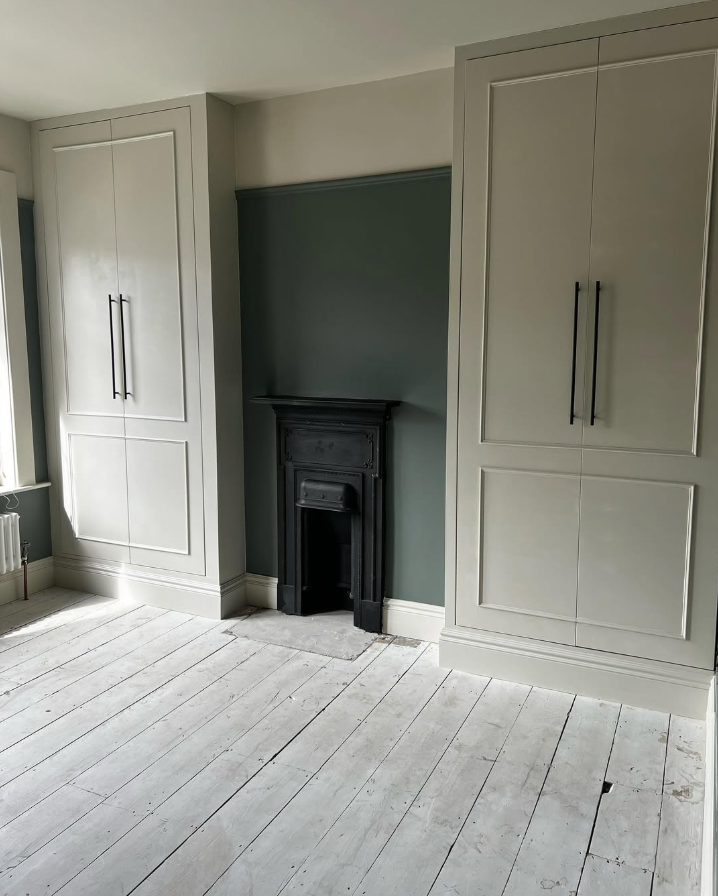 Elegant Sage Green Built-In Alcove Storage