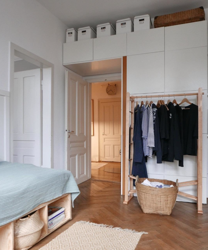 Scandinavian Open Wardrobe with Natural Wood Frame
