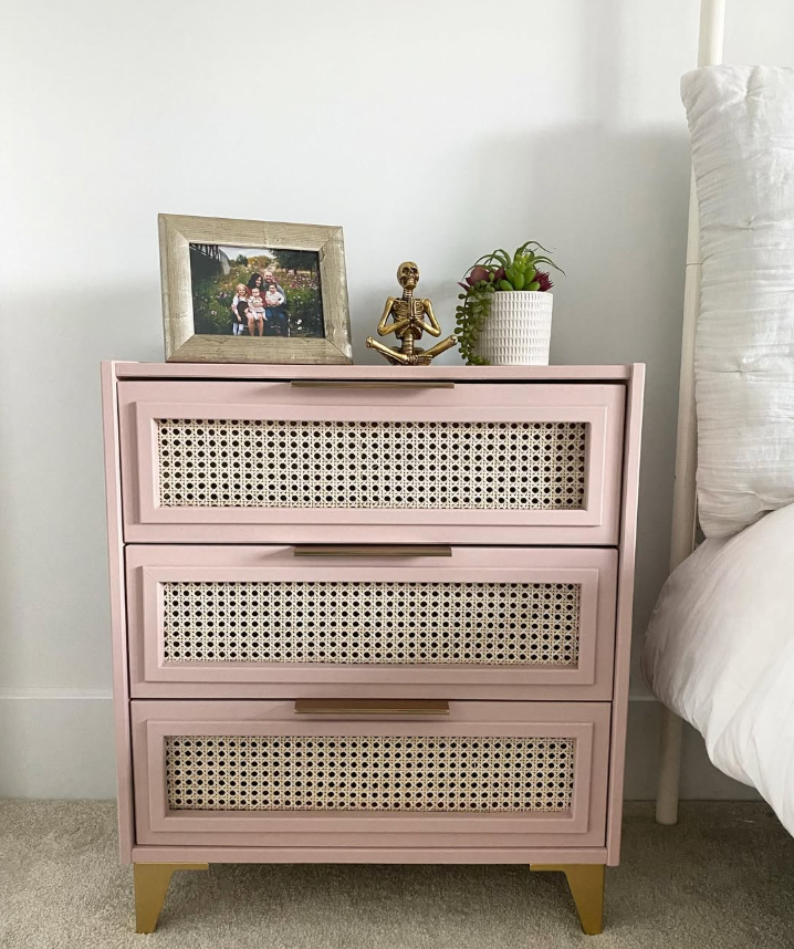 Customized Pink Nightstand with Cane Webbing Inserts