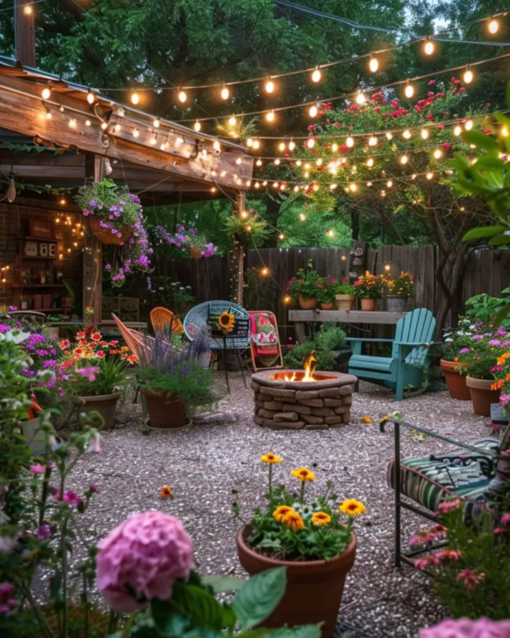 Enchanting Cottage Garden with Fire Feature