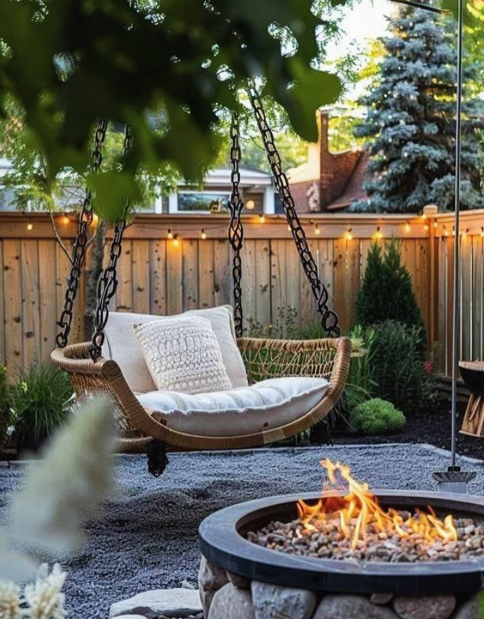 Tranquil Fire Pit Swing Retreat