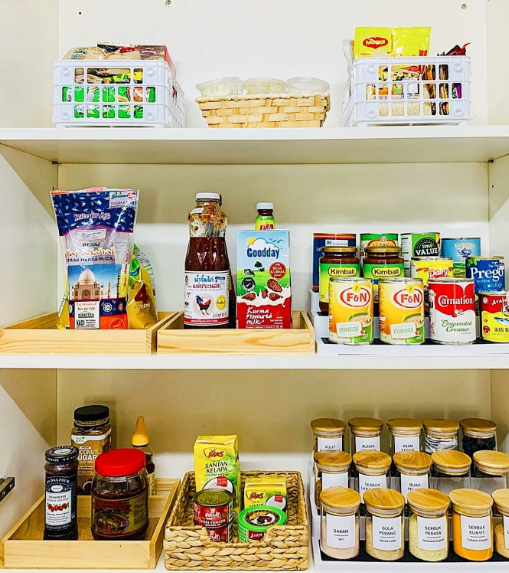 Asian Pantry Organization with Woven Trays