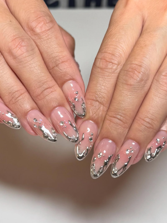 Artistic Chrome Swirl French Tips